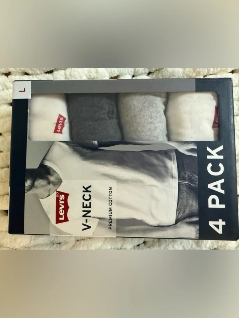 Levi's Men V-Neck Undershirts - White & Gray - 4 Pack
